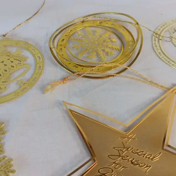 10 Gold Tone Christmas Tree Ornament Lot Die Cut Brass Vintage - Picture 14 of 16